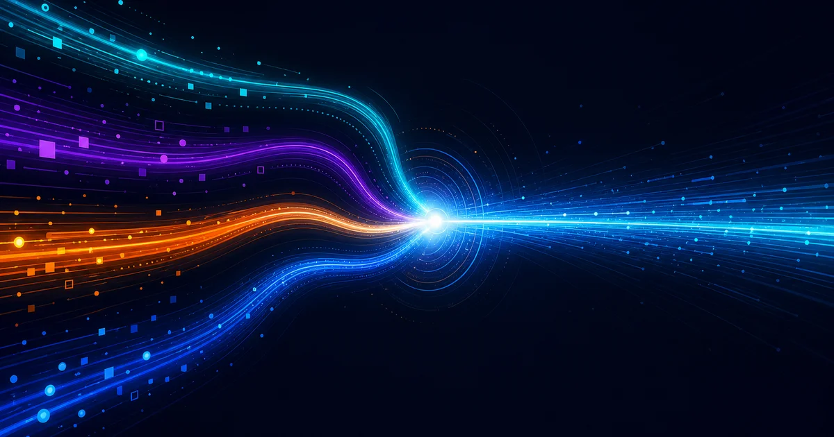 Abstract illustration of multiple data sources consolidating into one workspace.